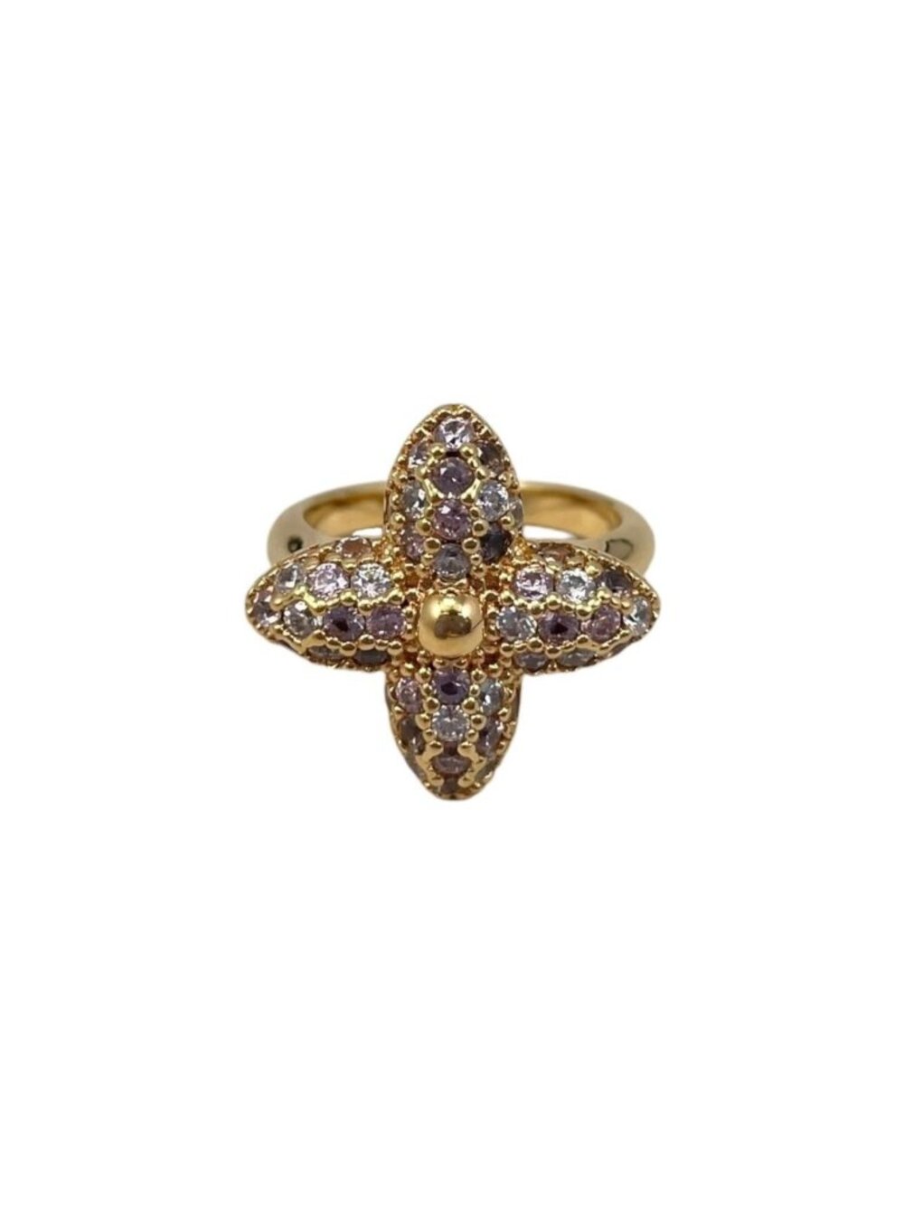 Louis Vuitton Ring Monogram Pointy S Flower Rhinestone Gold Pink